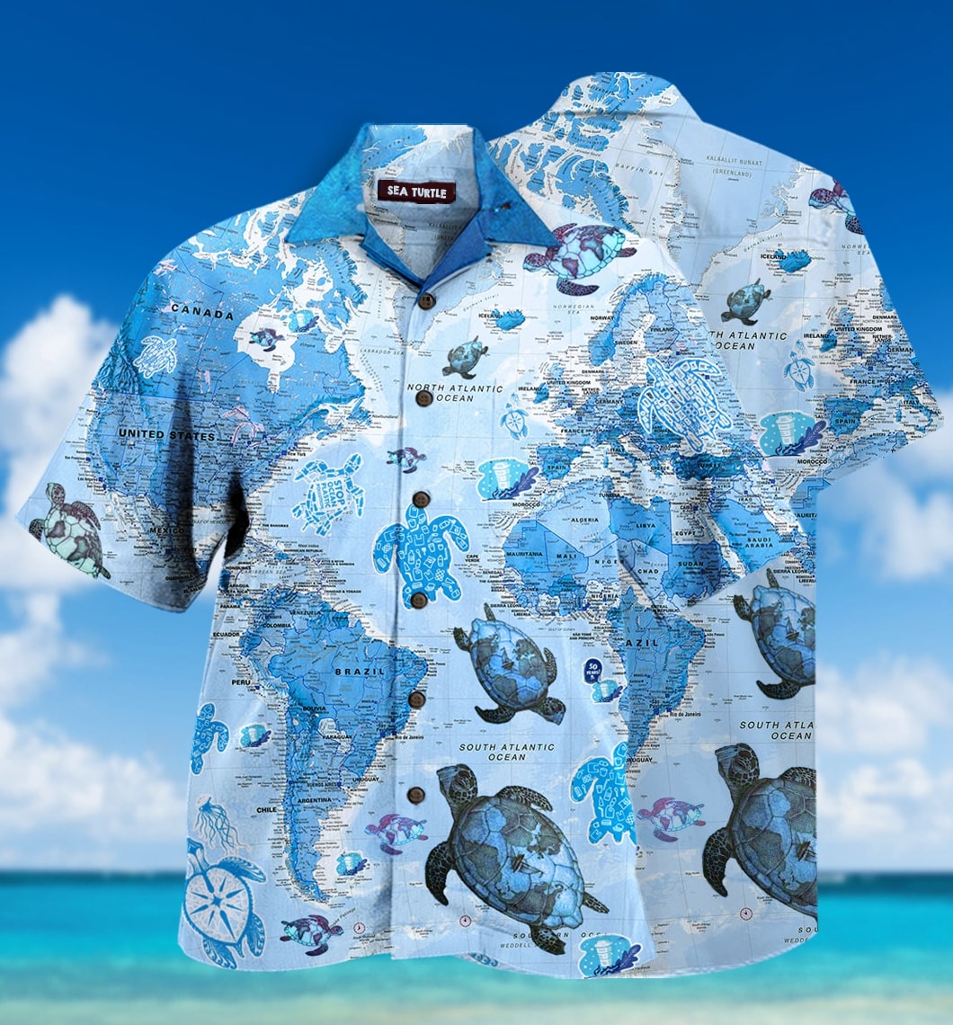 World Map Sea Turtles Hawaiian Shirt | Unisex | Full Size | Adult | Colorful | Hw1646{Size}