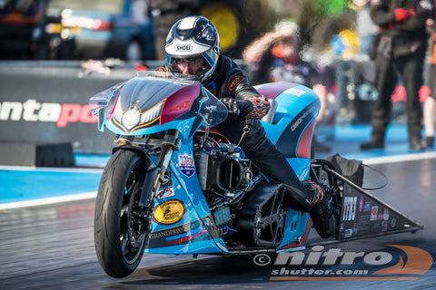 Aluminium motorcycle heat shield on a top fuel bike