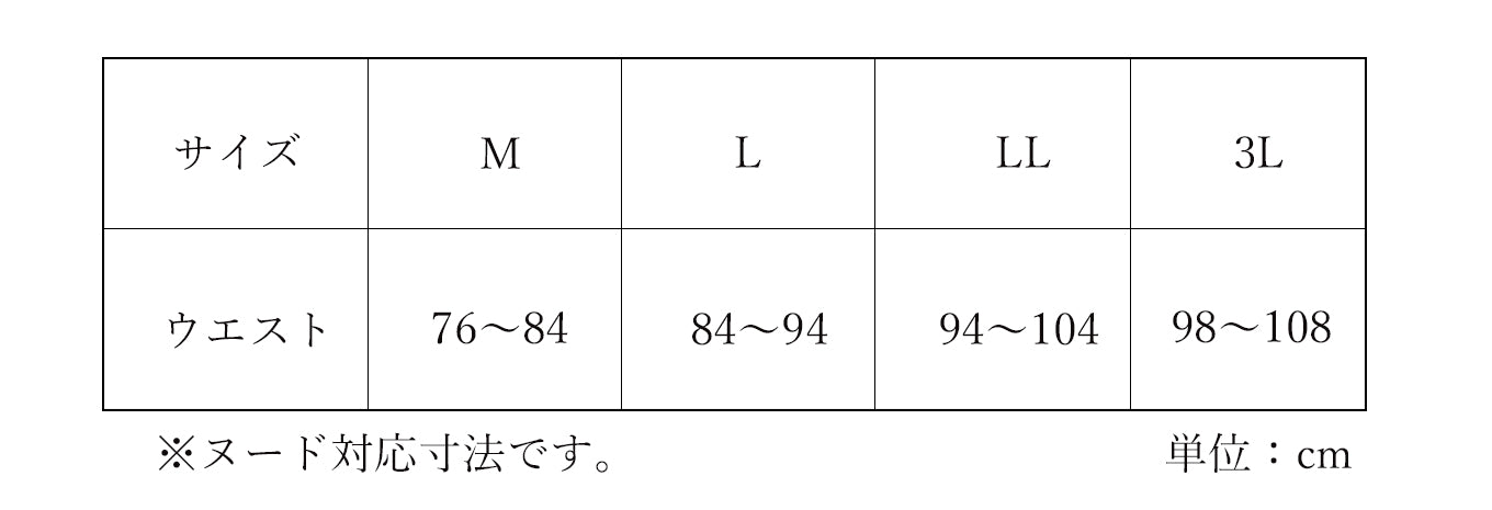 男性用パンツのサイズ表