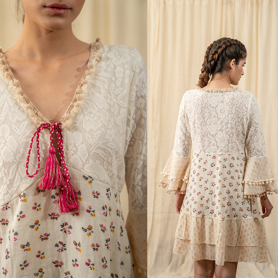 Multi Weave Off-White Printed Dress