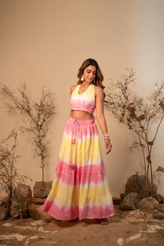 Tie-Dye Halter Neck Top And Skirt Co-Ord Set