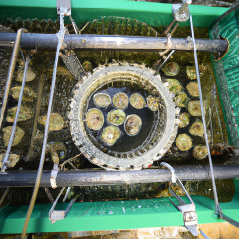 A picture of a bottom culture oyster farm with oyster larvae and filter feeders