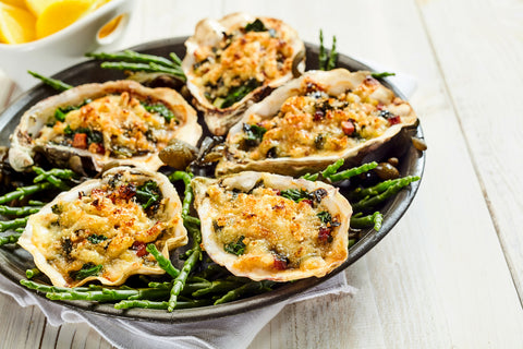 A plate of cooked oyster dishes