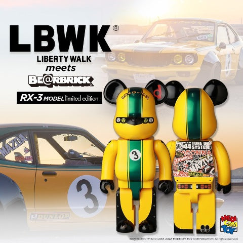 Bearbrick Medicom Toy x LBWK LIBERTY WALK meets SAVANNA RX-3 Model limited  edition BE@RBRICK Livanna-kun 100% + 400%