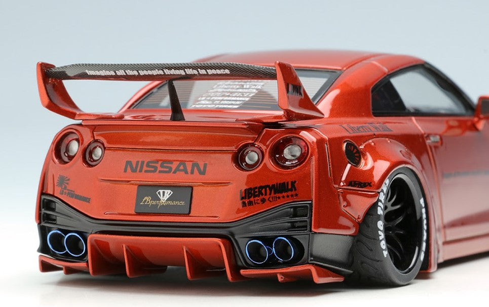 LB015C MakeUp EIDOLON 1:43 Nissan LB WORKS R35 GT-R Type 1.5 LB Shilhouette  Wing Candy Orange/Black Stripe