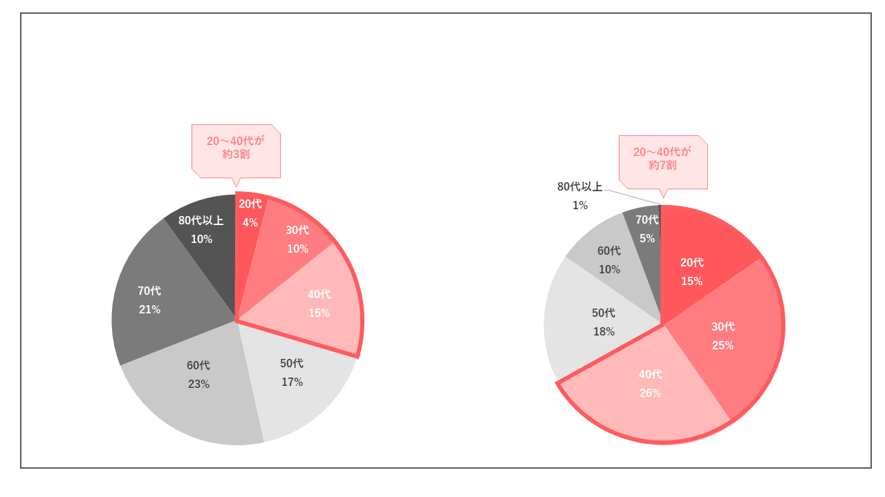 グラフ例5（20代～40代をまとめた円グラフ）