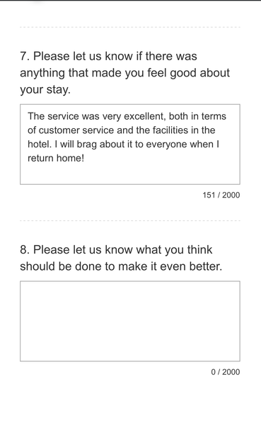 The service was very excellent, both in terms of customer service and the facilities in the hotel. I will brag about it to everyone when I return home!