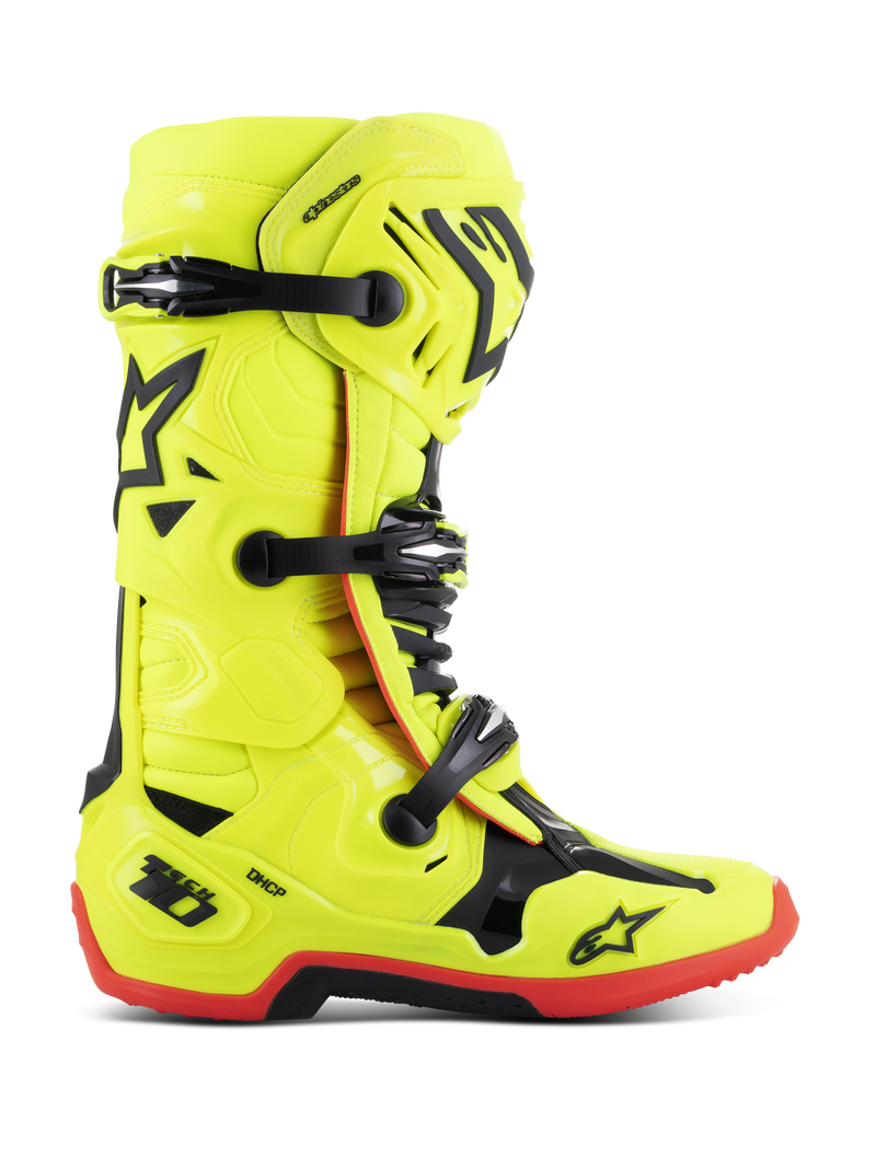 Alpinestars Tech 10 Boots Yellow Fluo Black Red Fluo, Size  8