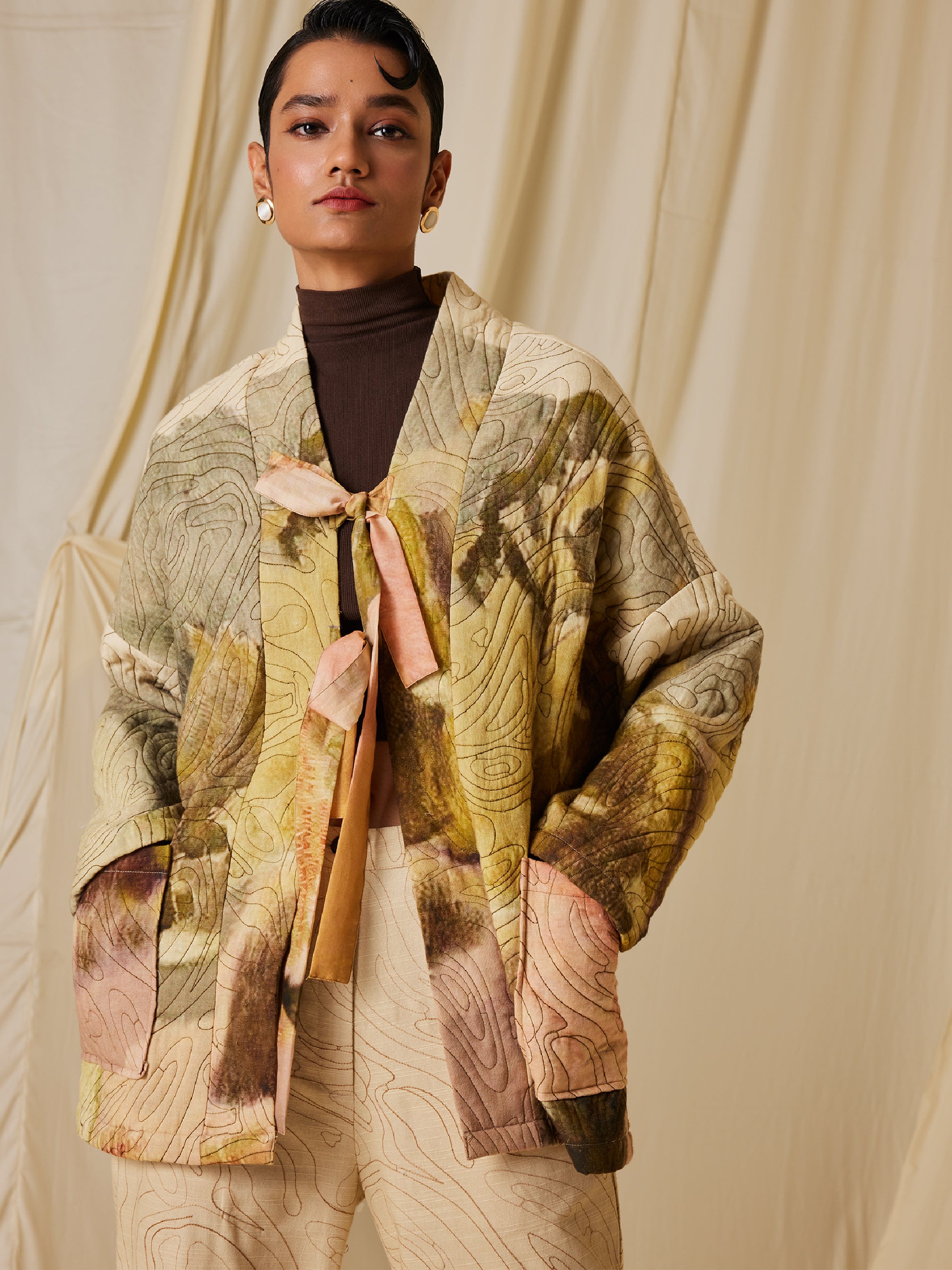 Quilted Front Open Jacket
