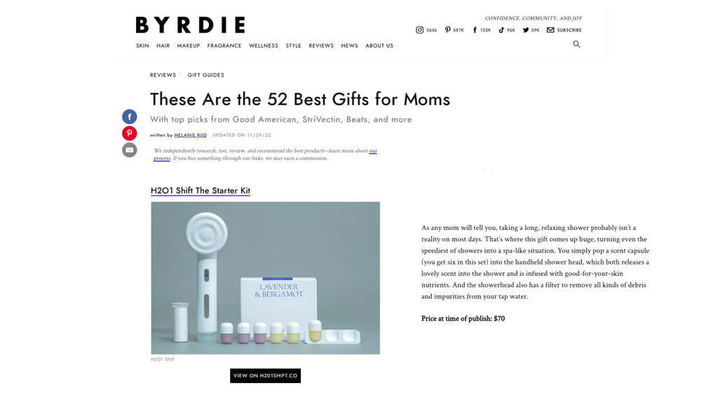 H201SHIFT Featured on Byrdie as best gift for moms