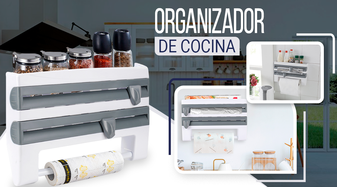 Organizador 3 en 1 Dispensador de Papel toalla, Film y Aluminio