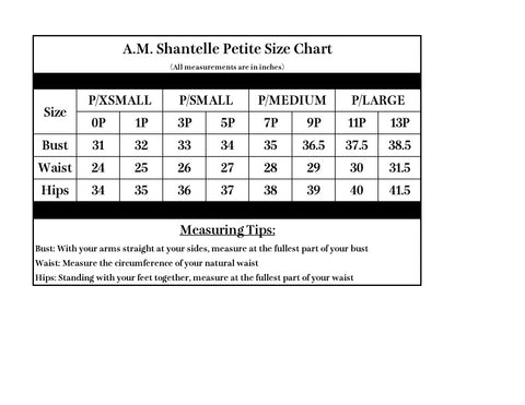 A.M. Shantelle Petite Size Chart