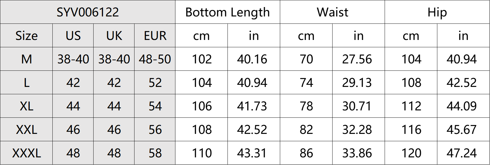 Casual Corduroy Relax Pants Size Chart