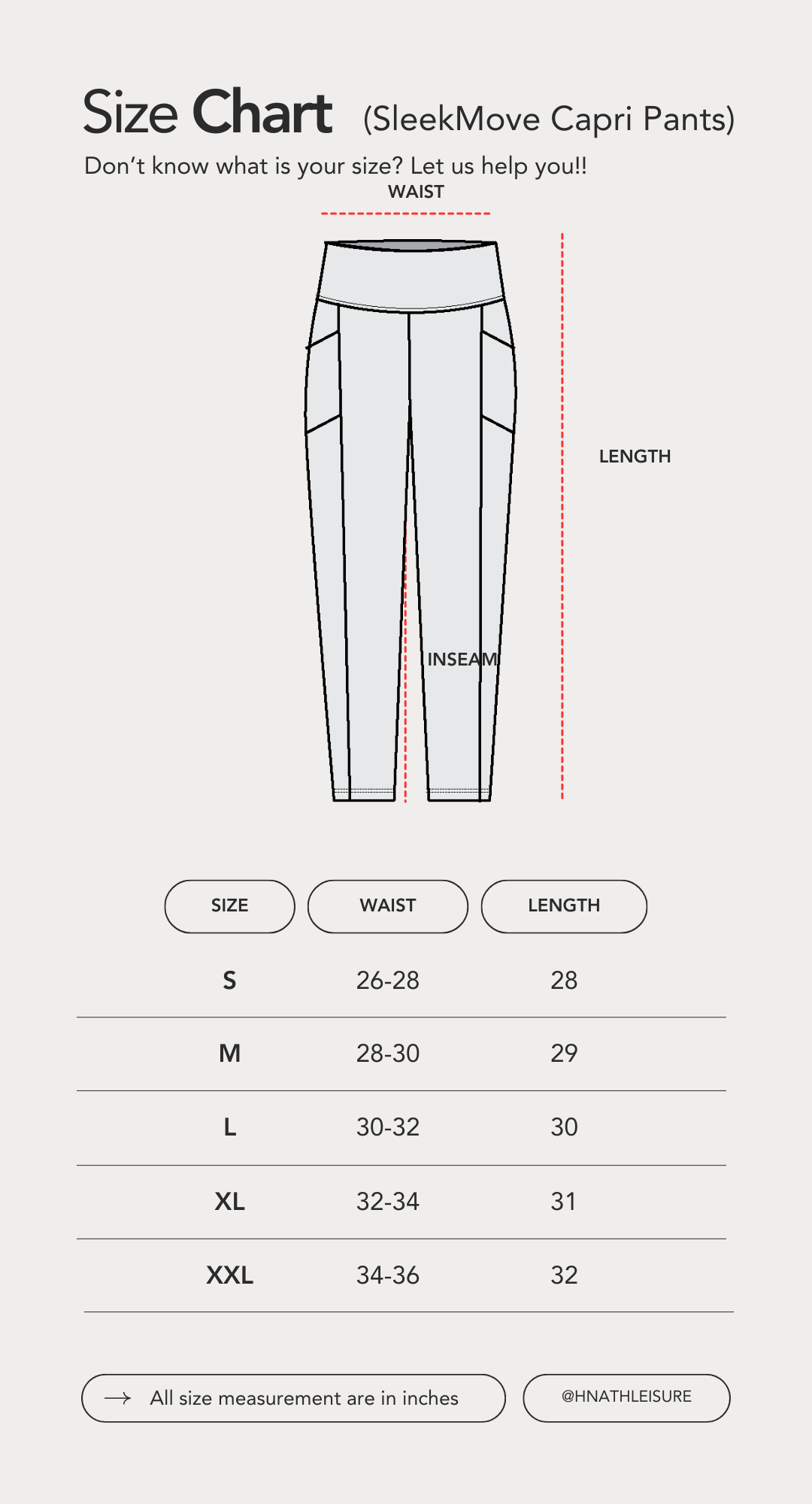 womens capri pants size chart