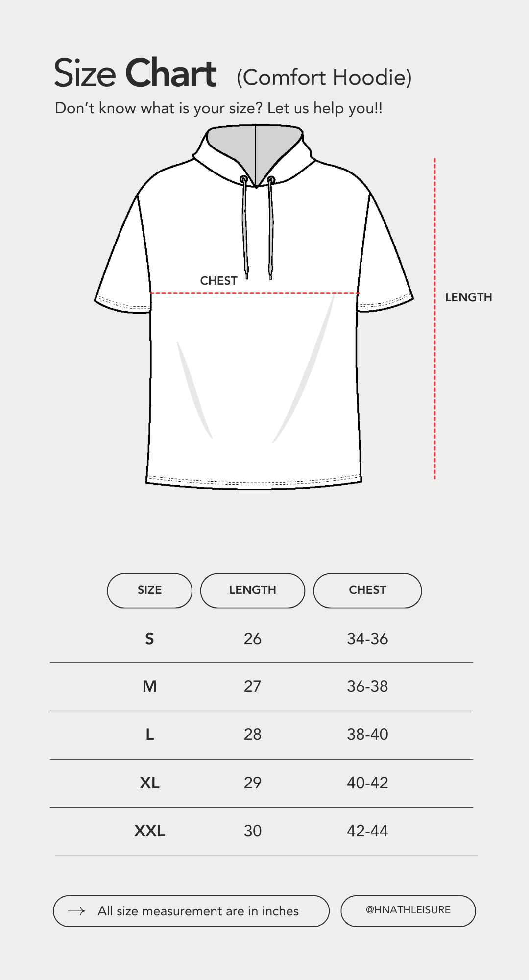 comfort hoodie size chart