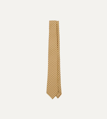 Brown and Gold Diamond Medallion Print Madder Twill Silk Tie – Drakes US