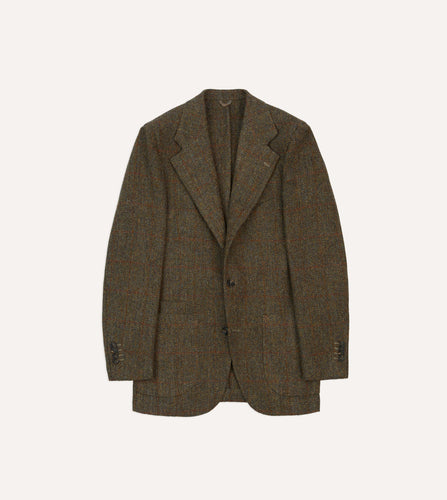 Drake's MKVII Harris Tweed Games Houndstooth Blazer Brown at