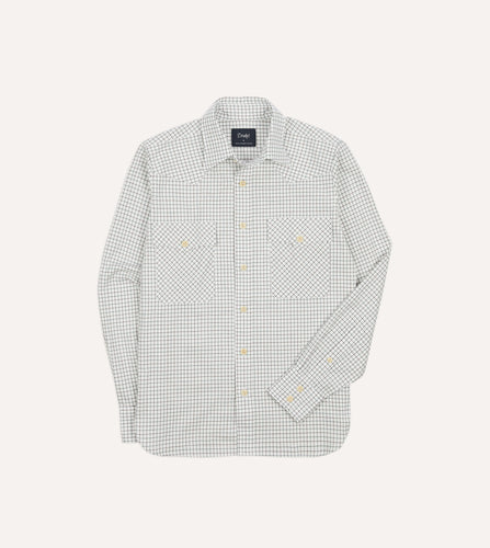 Drake's Casualwear  White Brushed Cotton Pyjama Shirt With Multi Piping -  Mens • Haasparihaas