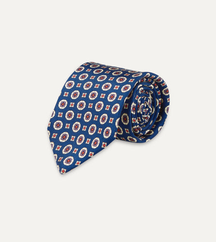 Silk Print Tie in Light Blue/Orange/White Stirrups