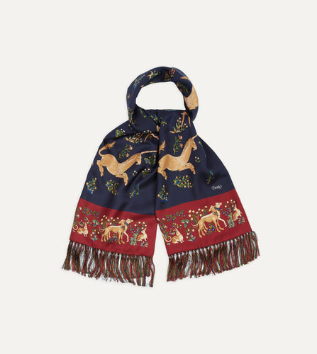 Brown Mughal and Stars Print Wool Scarf – Drakes US