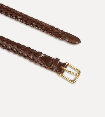 Brown Braided Belt in Calf Leather
