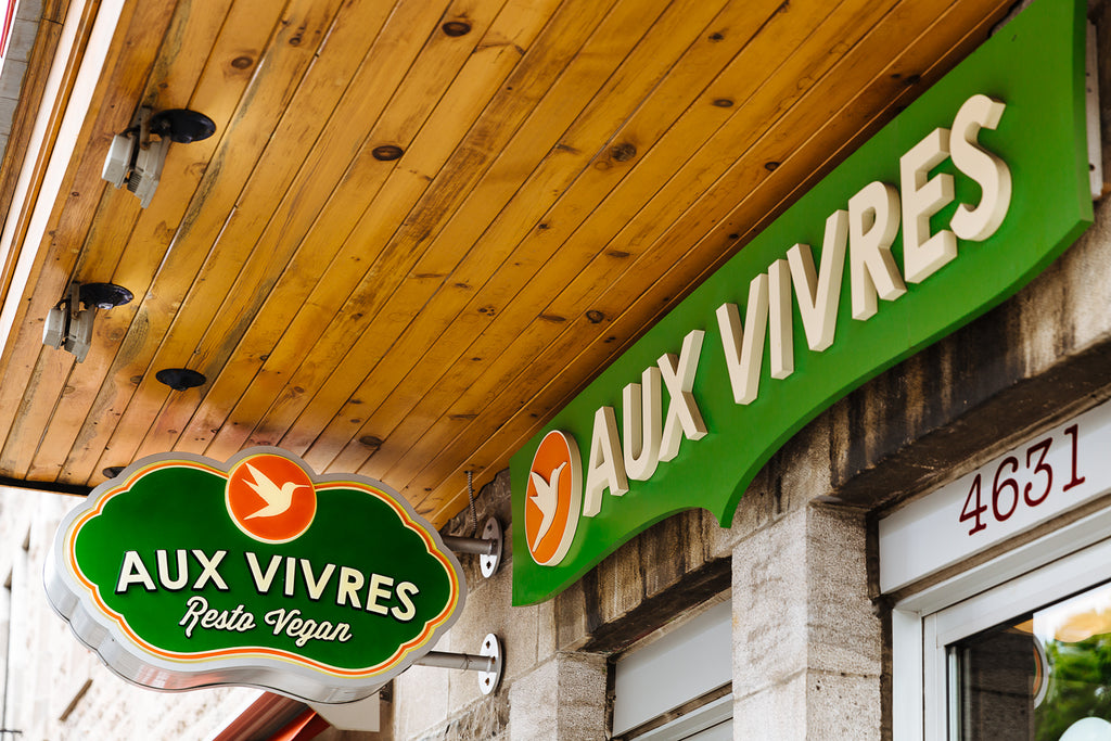 The façade of the montreal institution of vegan food called aux vivres