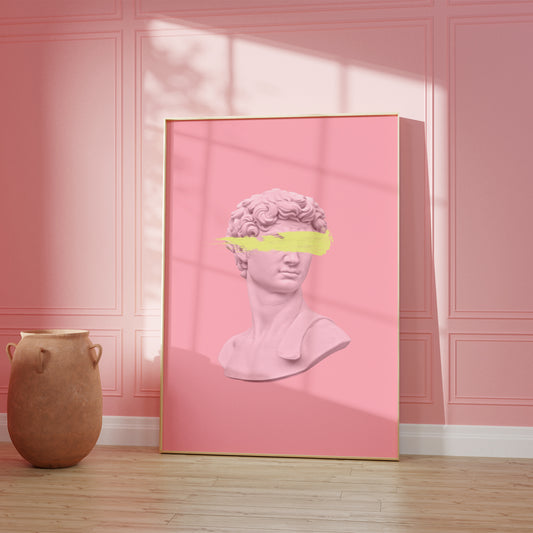 Aesthetic Statue Head Pink Shower Curtain, Statue Bust Decor, Pink