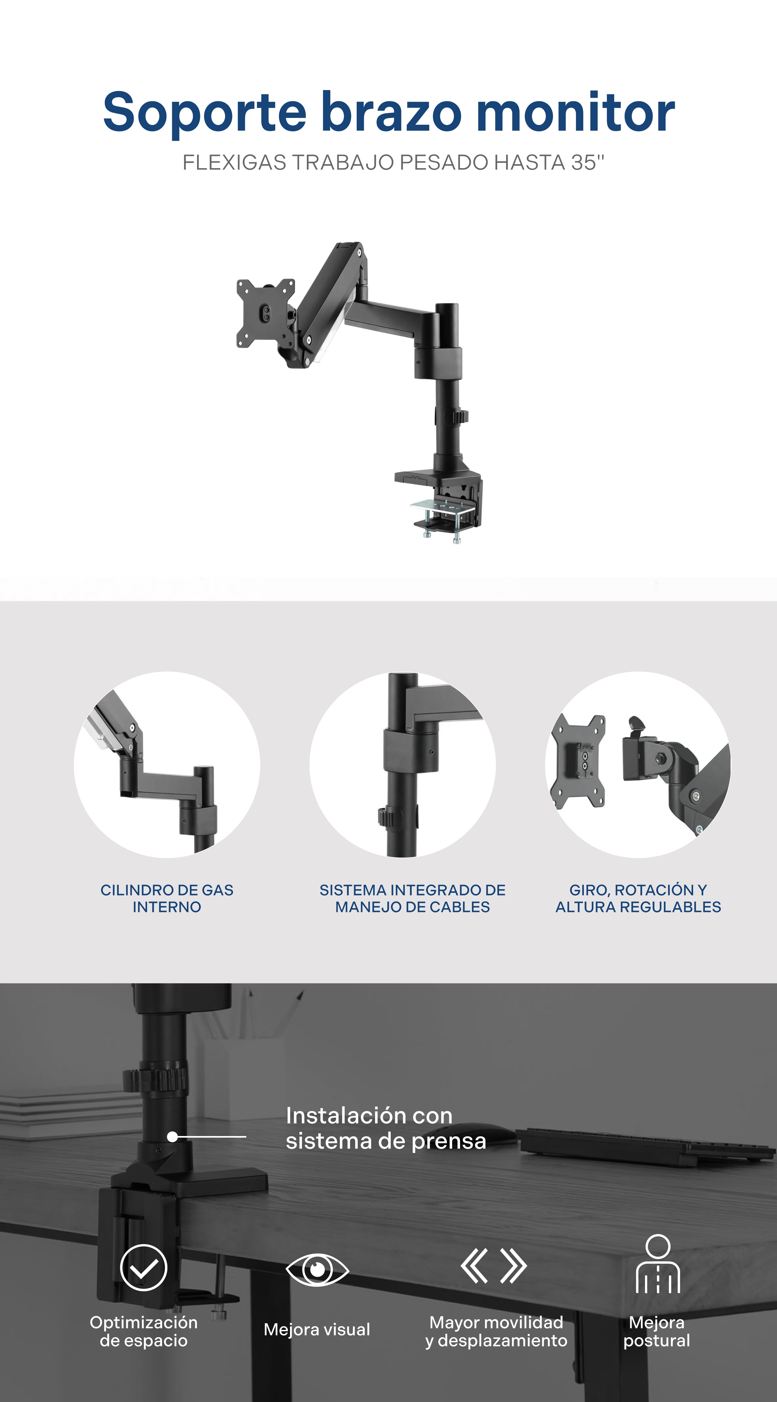 Soporte Brazo para Monitor Flexigas Eco hasta 27 – Ergonomus CO