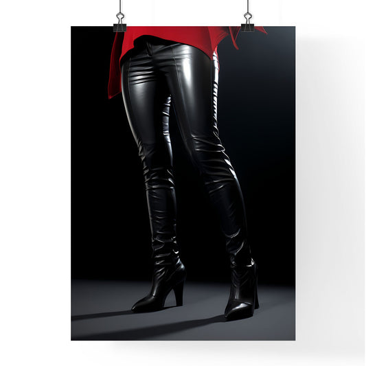 A Poster of female black skintight leather pants hips - A Person Wearing  Black Leather Pants And High Heels by HEBSTREIT