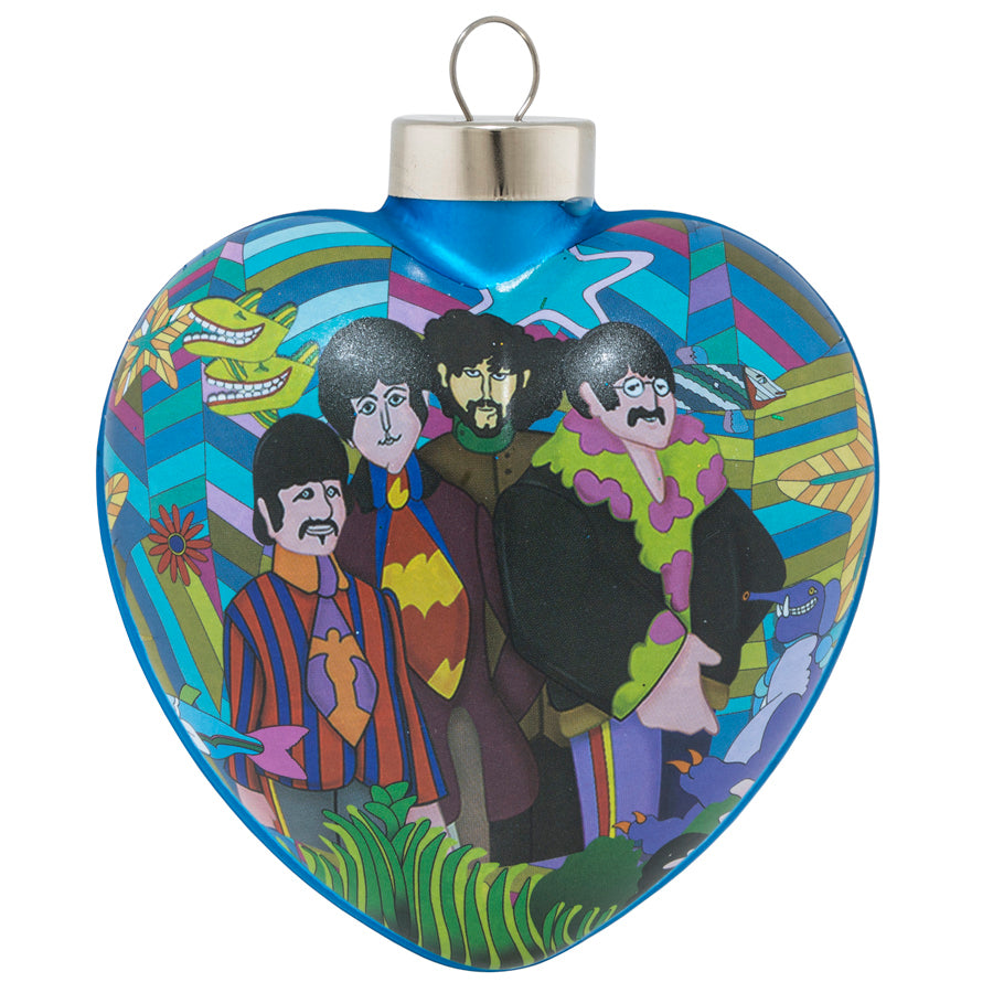 Down periscope! Remember The Beatles' epic undersea adventure with this dual-sided Yellow Submarine ornament featuring the colorful characters and funky flair of the film.