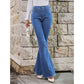 「loveccr」Benuynffy Button Fly Women&#39;s Raw Hem Flare Jeans Autumn Fashion Woman Denim Pants Jean Femme High Waist Full Length Slim Jeans