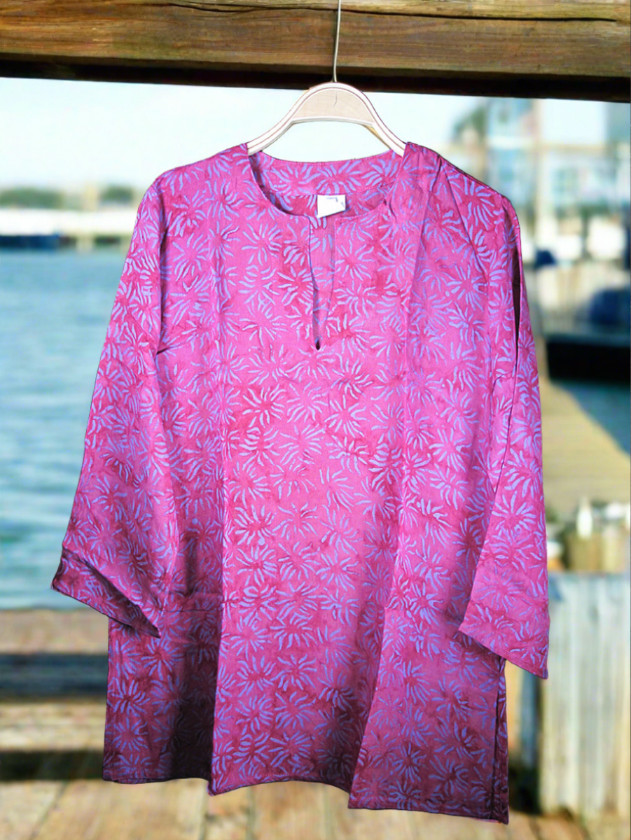 Batik Rayon Kurti Tunic - Fuchsia/Lavender Batik