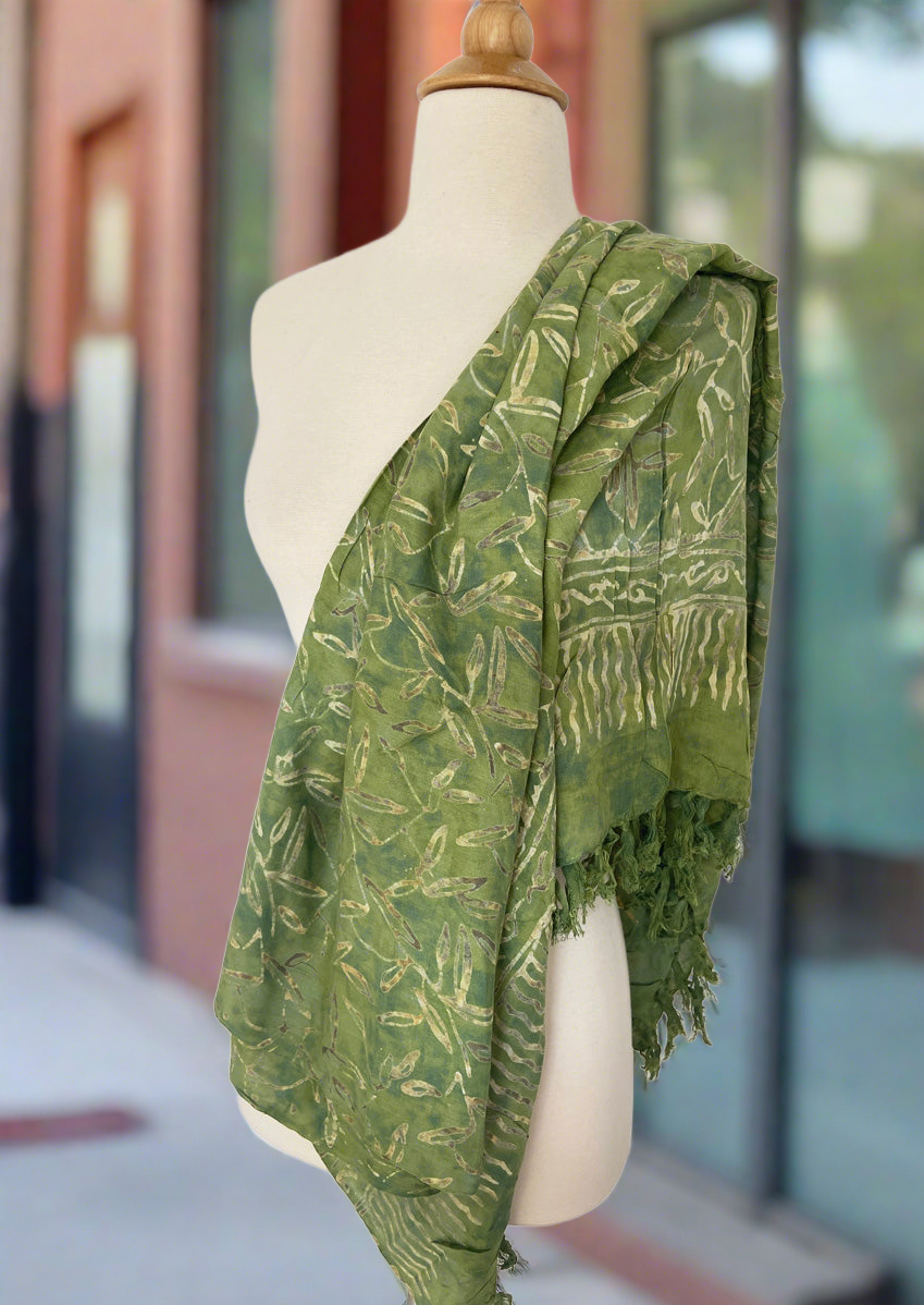 Batik Rayon Sarong with Fringed Ends -Fern Taupe