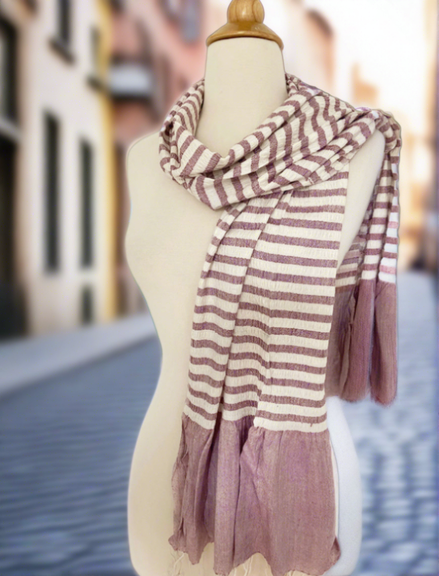 French Stripe Light Aubergine Fringe Scarf