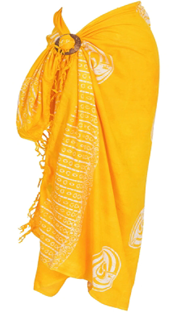 Batik Rayon Sarong with Fringed Ends - Bold Yellow