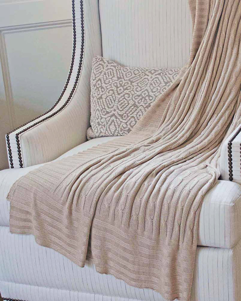 Bamboo Cable Knit Throw Blanket Wheat Camel Woven Art Beyond LLC