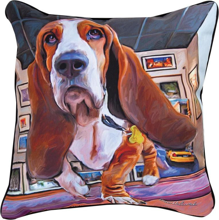 Bumping Along Basset Hound Pillow by Robert McClintock©