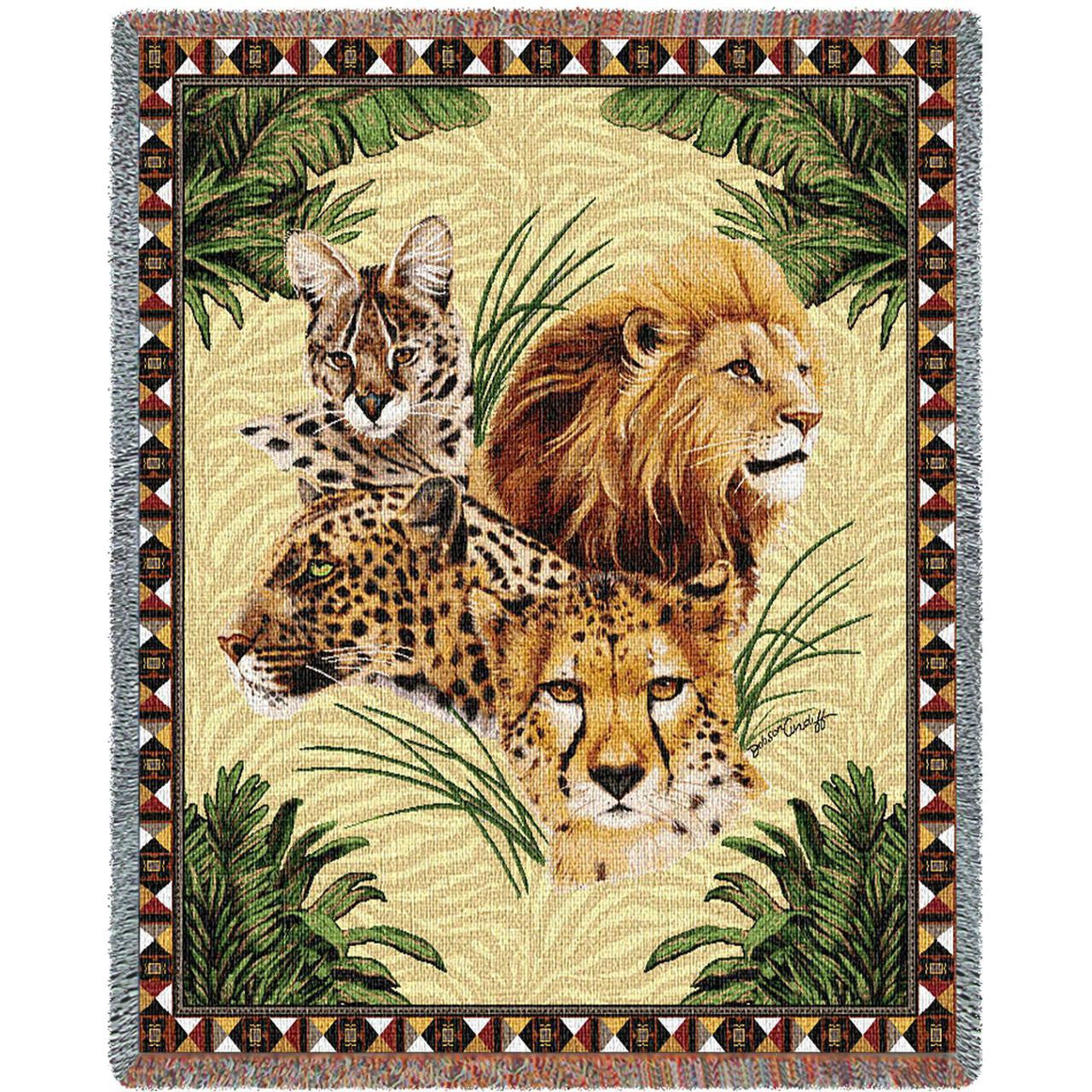 Big Cats Woven Cotton Throw Blanket by Katie Dobson Cundiff©