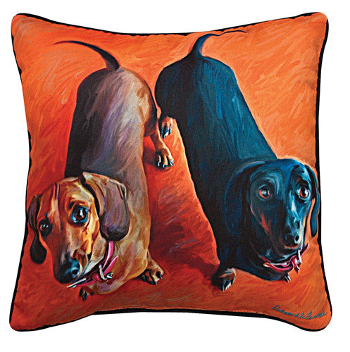 Double Dachsies Dachshund Pillow by Robert McClintock©