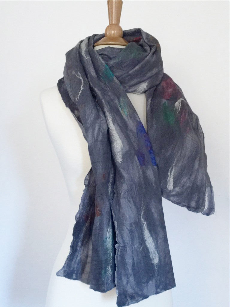 Dove Gray Nuno Felted Merino Wool-Sari Silk 