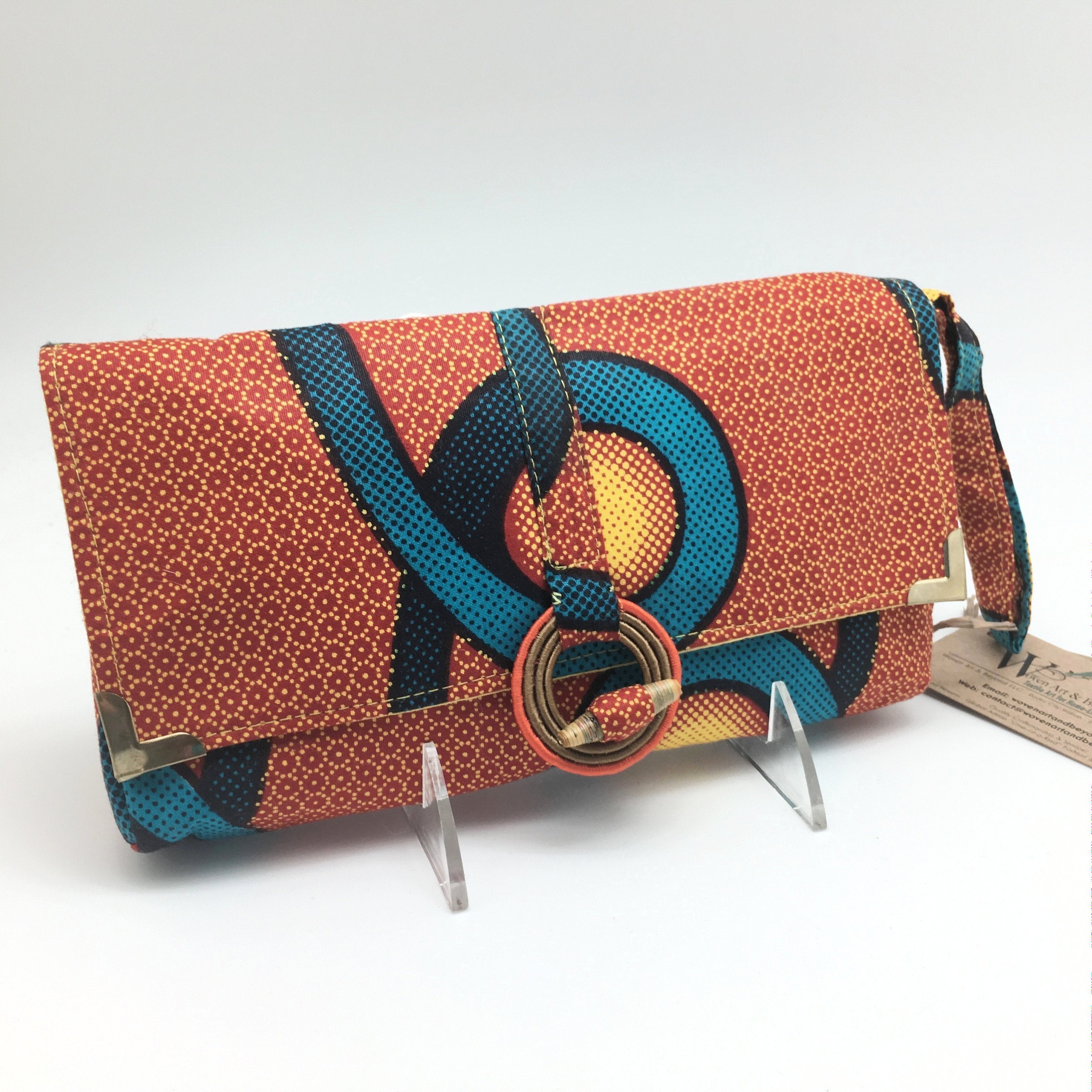 Handmade Rwandan Batik Wristlet Clutch - Sunset