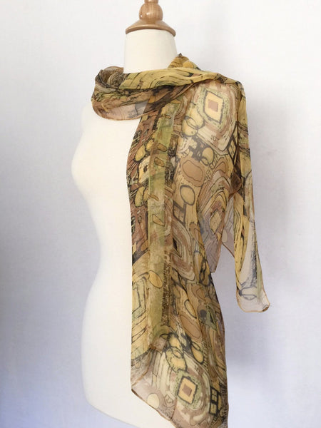 Gustav Klimt Abstract Scarf - Brown/Green/Gold – Woven Art & Beyond LLC