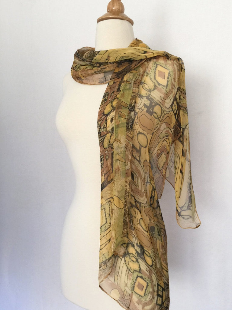 Gustav Klimt Abstract Scarf - Brown/Green/Gold – Woven Art & Beyond LLC