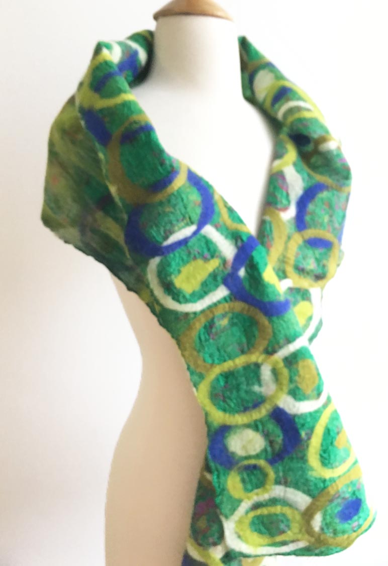 Grass Felted Sari Circle Scarf|One-of-a-Kind Wearable Art