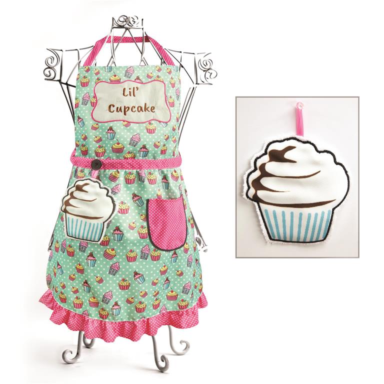 Izzy© Lil' Cupcake Blue Child's Apron + Hand Towel Set