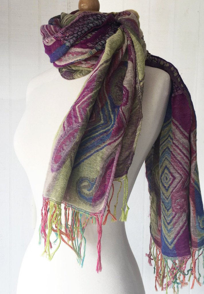 Woven Reversible Ruffled Scarf/Shawl- Juicy Fruit