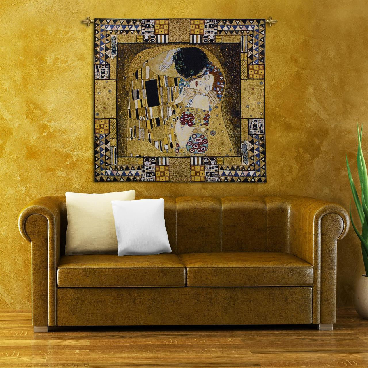 Gustav Klimt© The Kiss Captured Wall Tapestry w/Gold Lurex