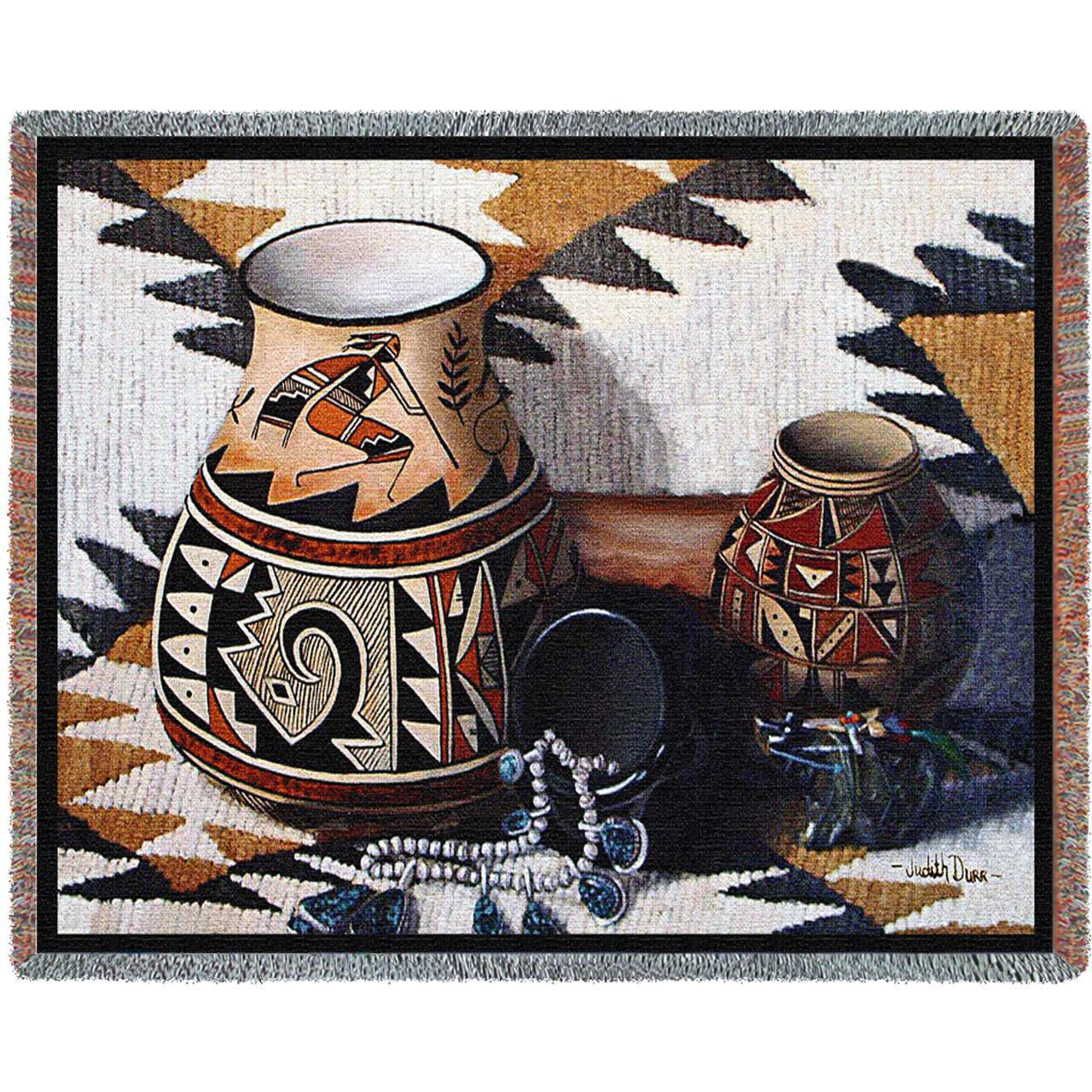 Southwest Kokopelli Pot Woven Throw Blanket