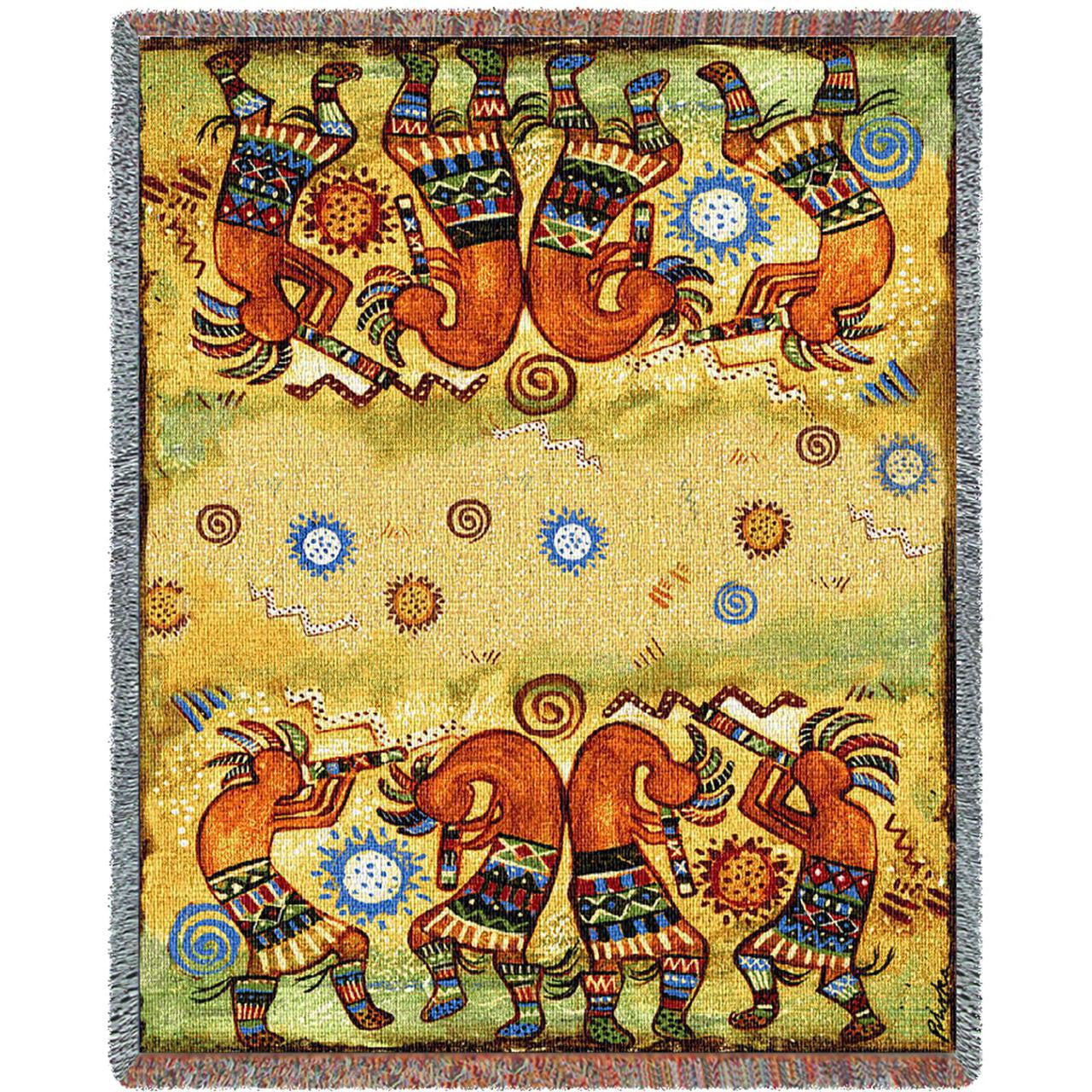 Southwest Kokopelli Quartet Woven Throw Blanket by Donna Polivka© - Native American