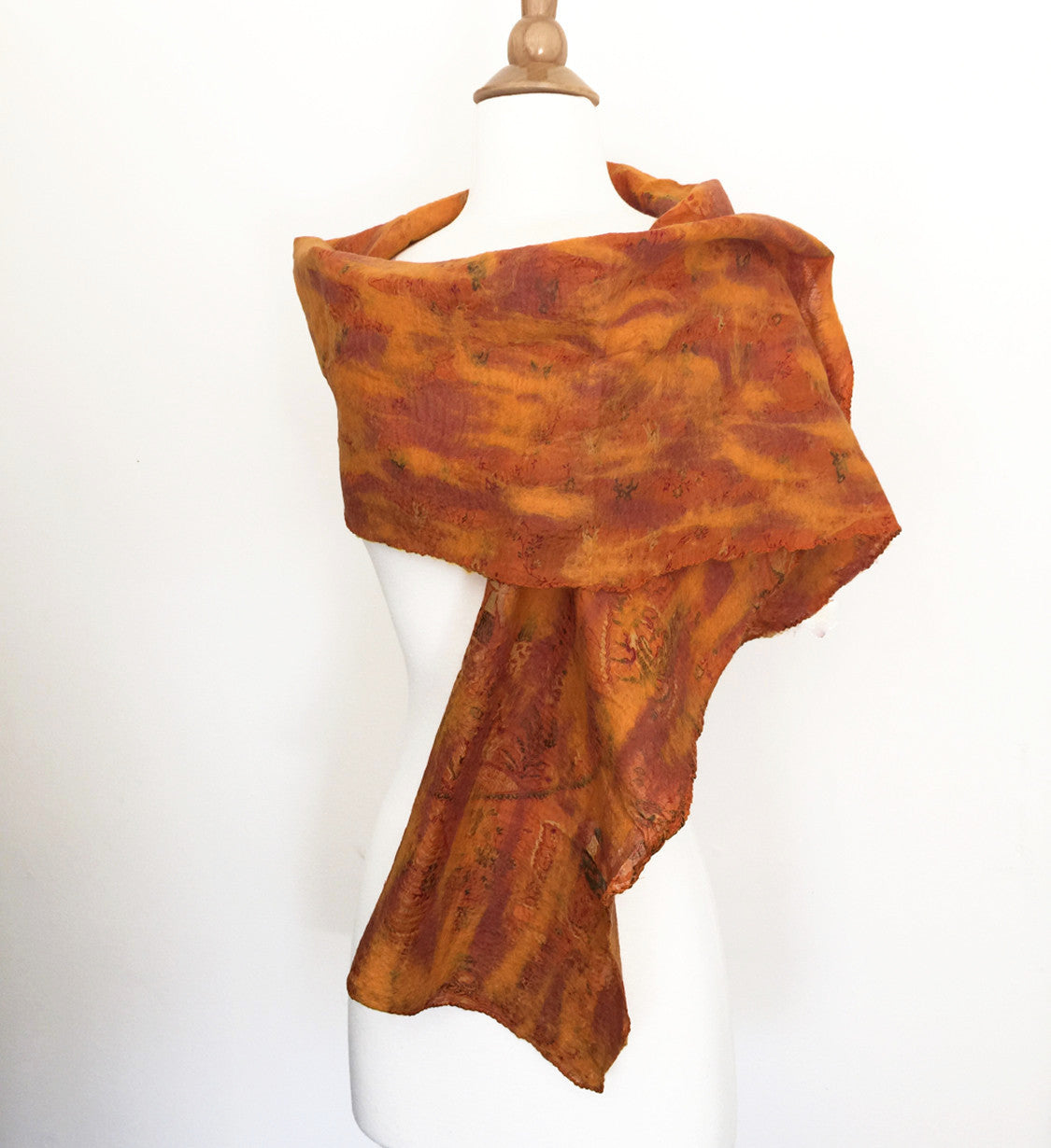 Marigold Vintage Sari Felted Wool-Silk Scarf|One-of-a-Kind Wearable Art